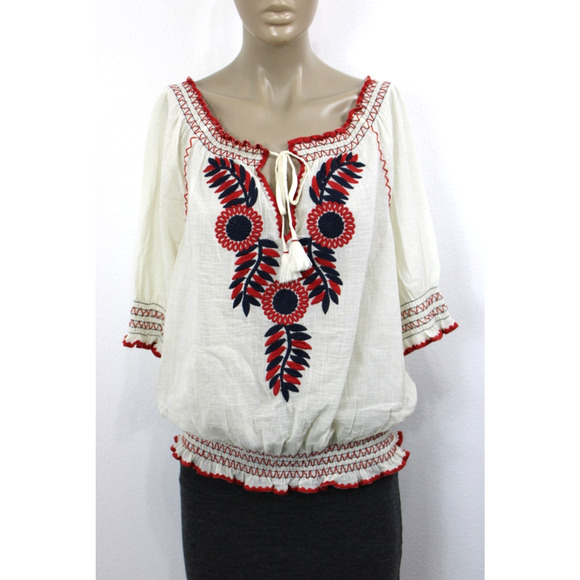 Tory Burch Tops - Tory Burch Womens M Off the Shoulder Floral Print Embroidered Tunic Top Blouse M